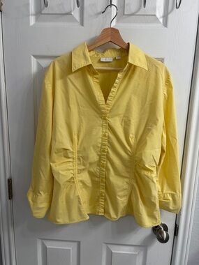 New York & Company Butter Yellow Cinched Waist Button-Down Shirt